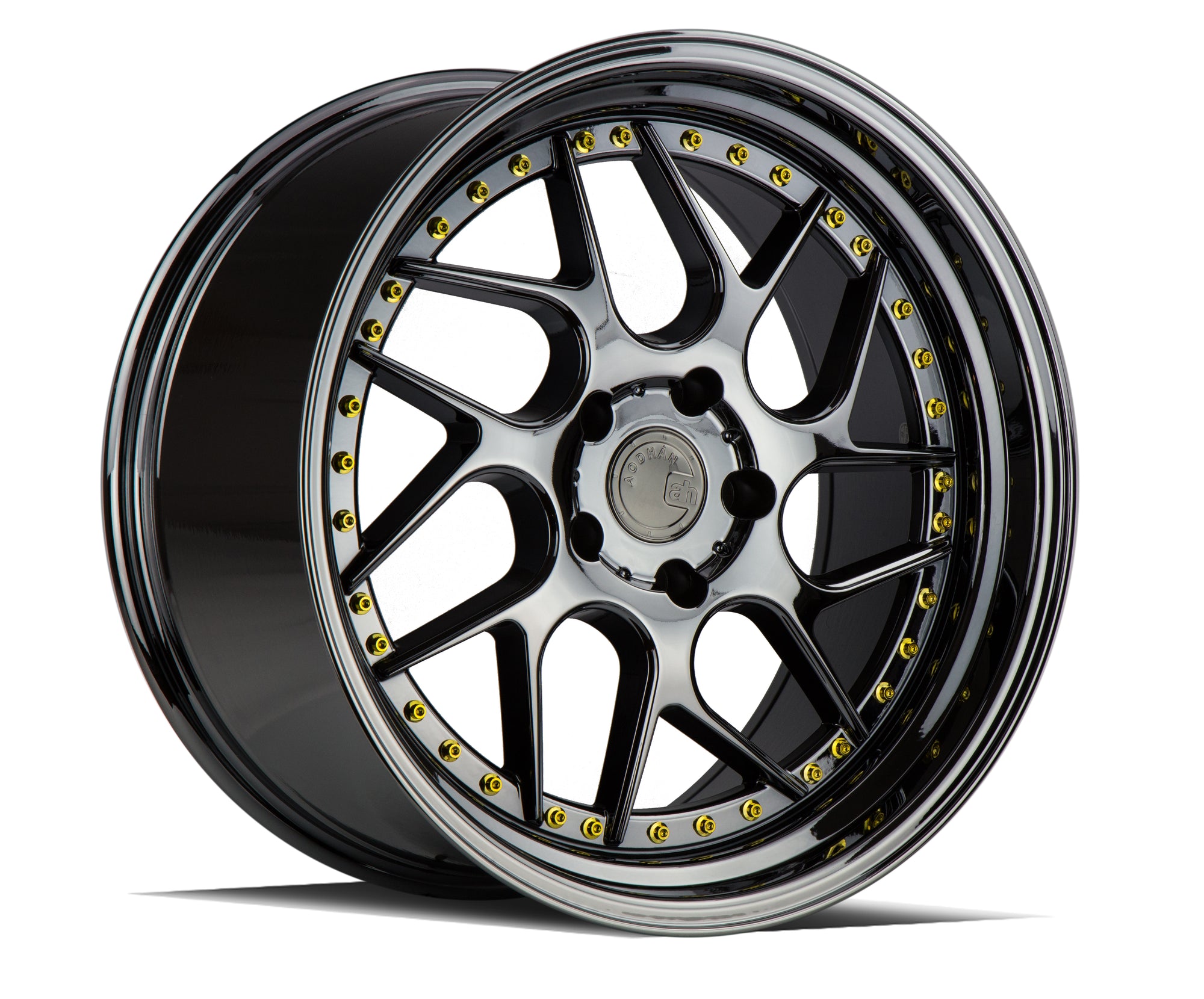 Aodhan DS01 18x10.5 5x114.3 +15 Black Vacuum W/ Gold Rivets