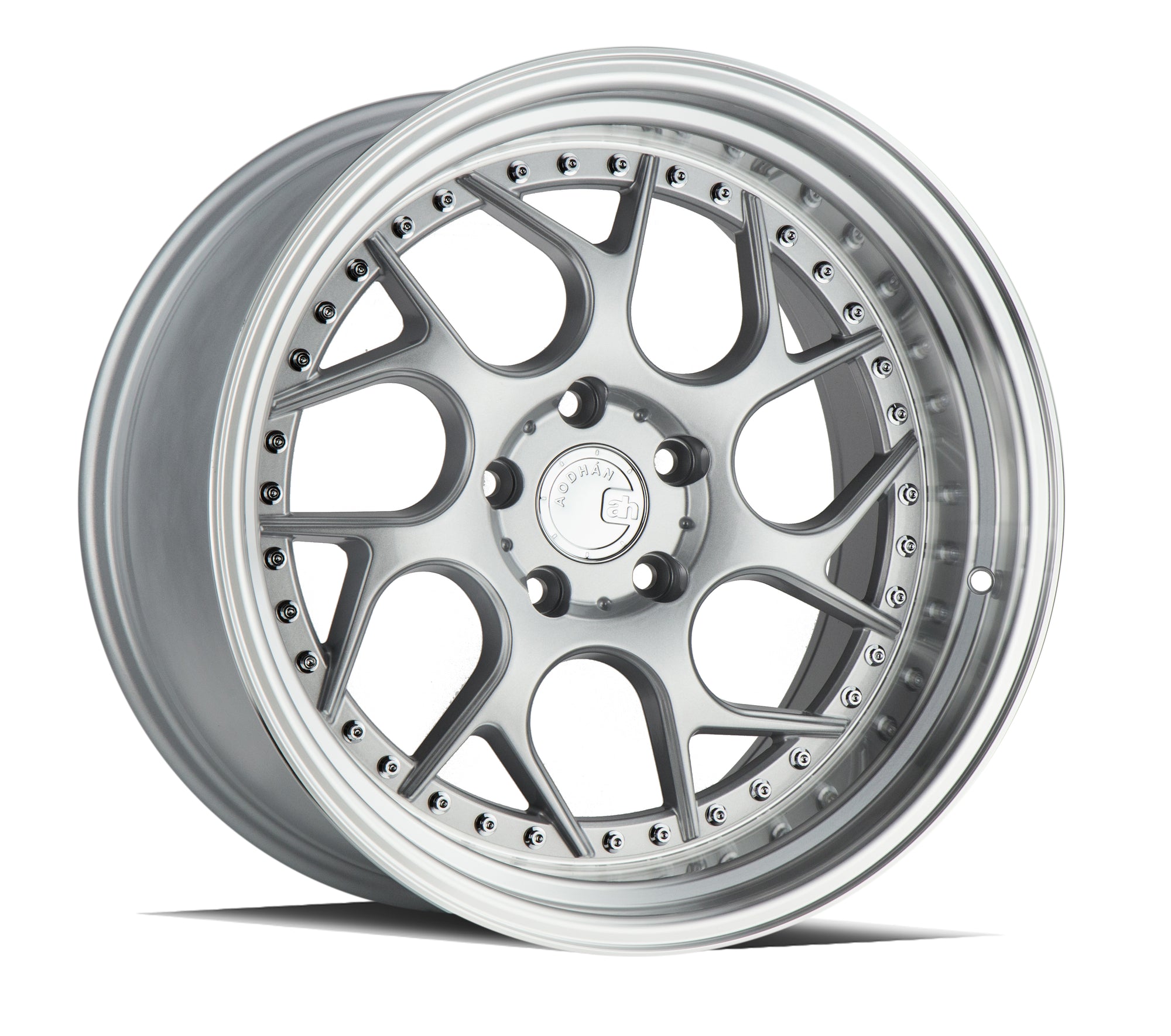 Aodhan DS01 18x10.5 5x114.3 +15 Silver Machined Lip w/Chrome Rivets