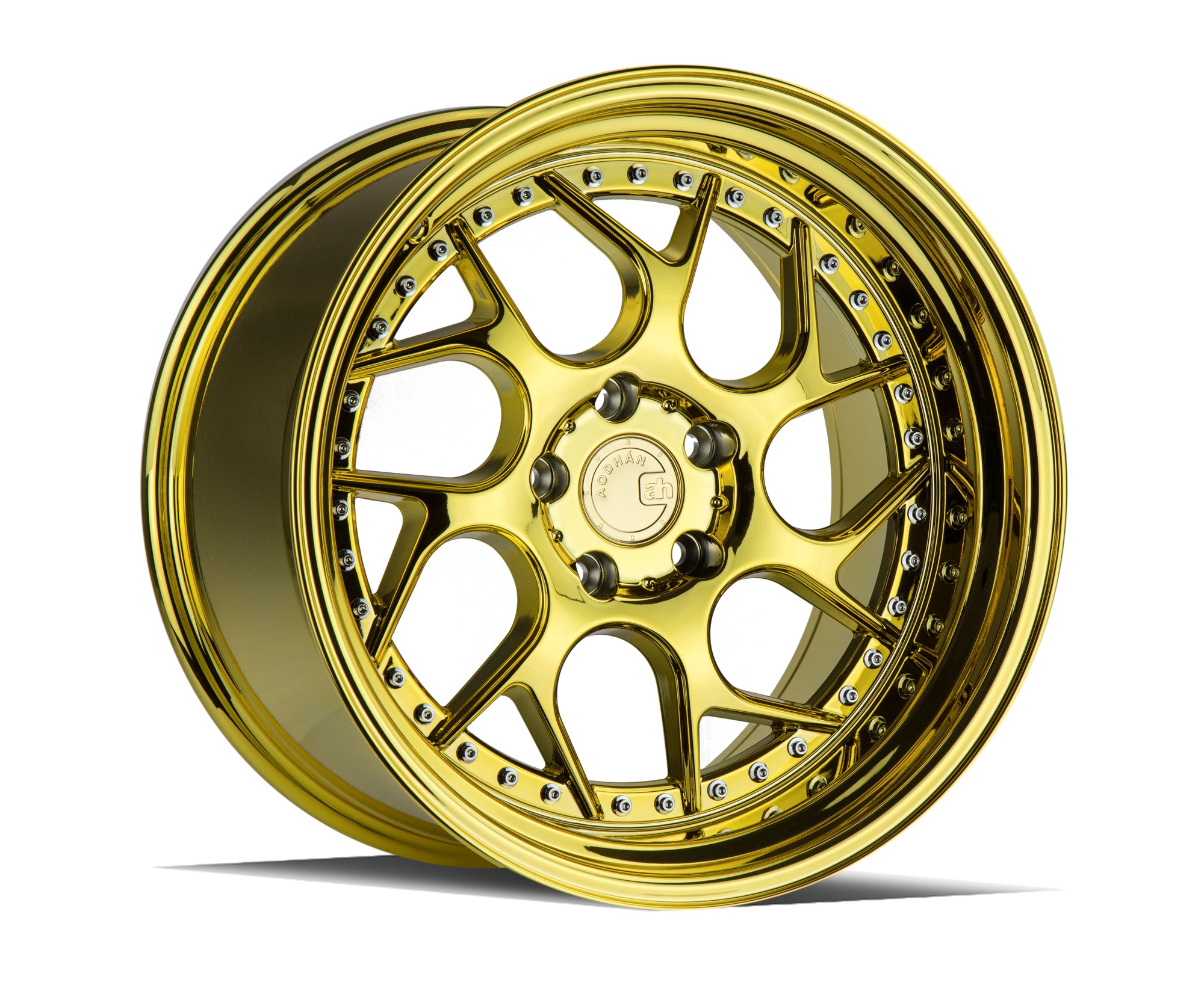 Aodhan DS01 18x10.5 5x114.3 +15 Gold Vaccum W/ Chrome Rivets