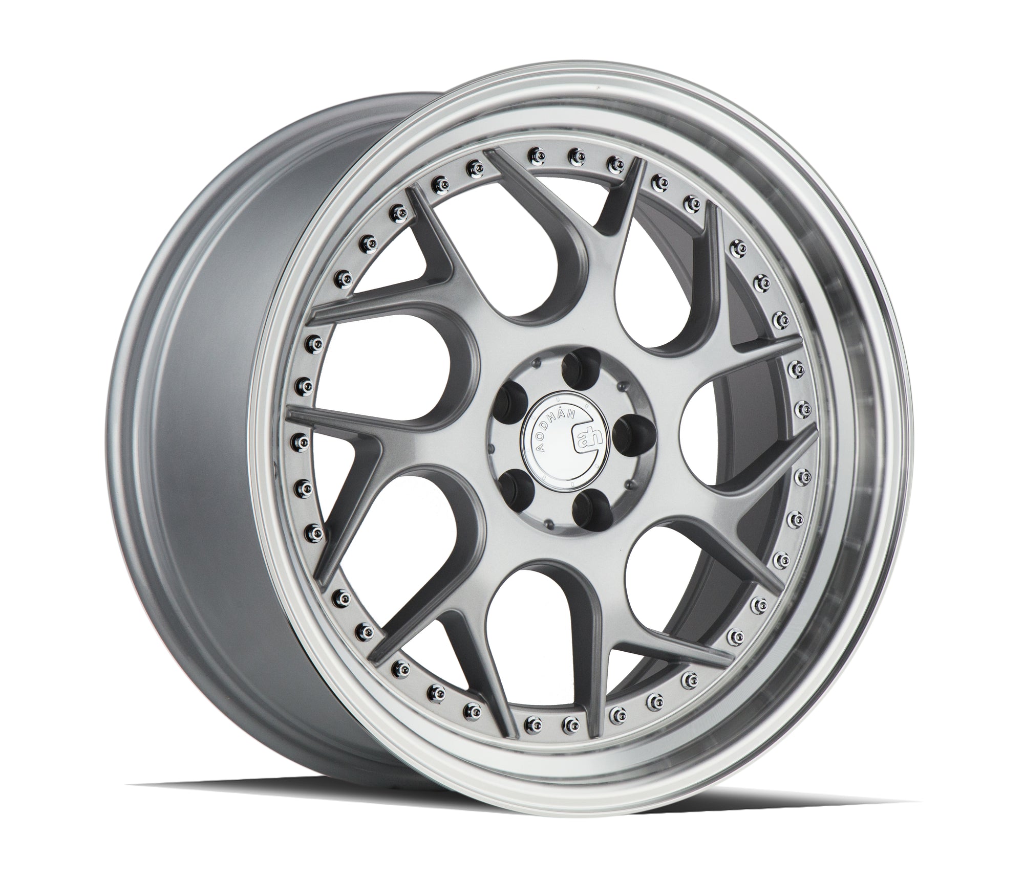 Aodhan DS01 18x8.5 5x100 +35 Silver Machined Lip w/Chrome Rivets