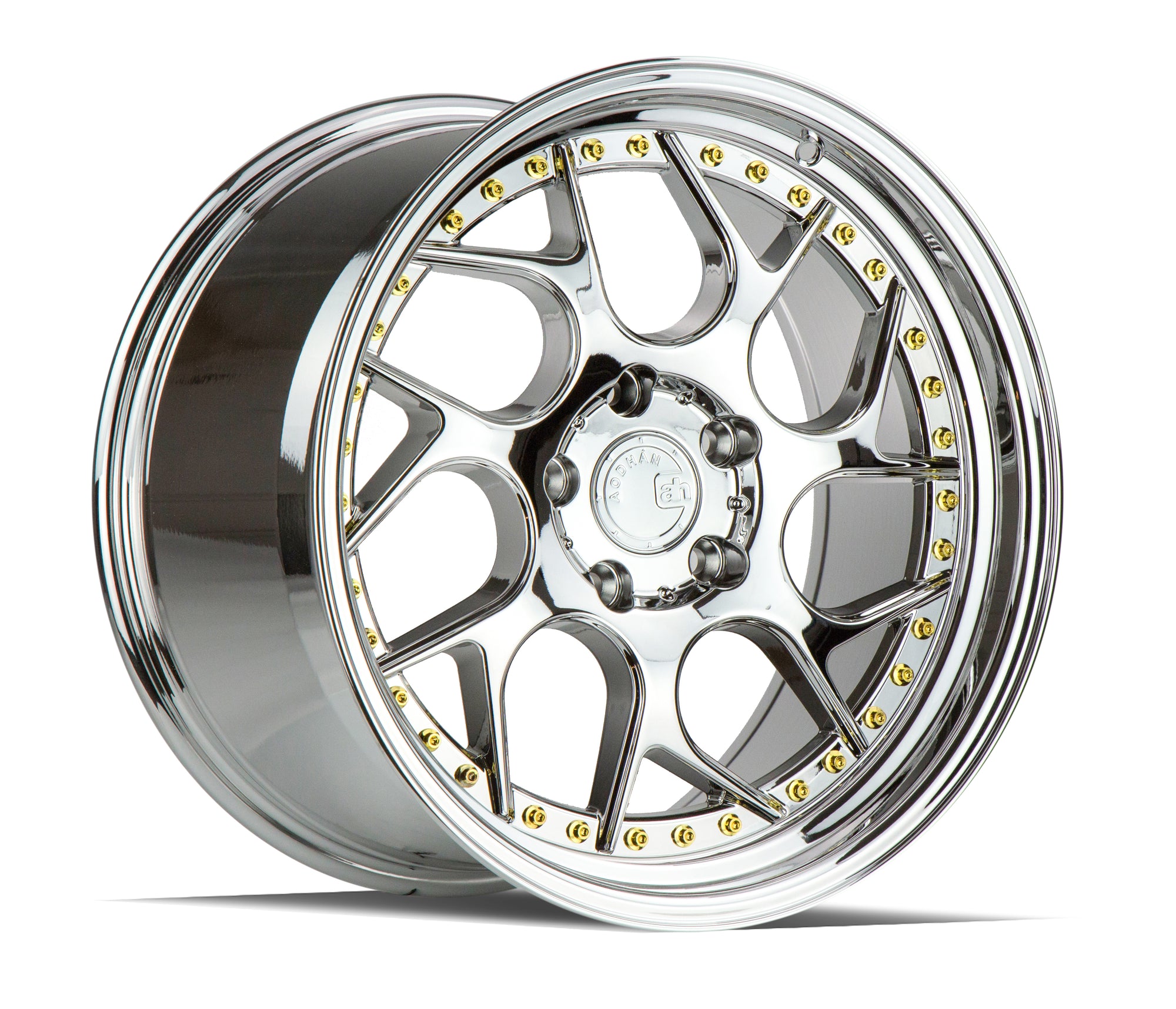 Aodhan DS01 18x8.5 5x100 +35 Vacuum Chrome W/ Gold Rivets