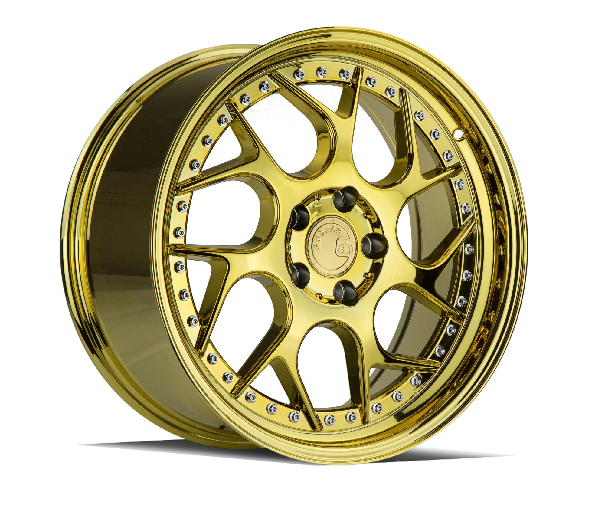 Aodhan DS01 18x8.5 5x100 +35 Gold Vaccum W/ Chrome Rivets