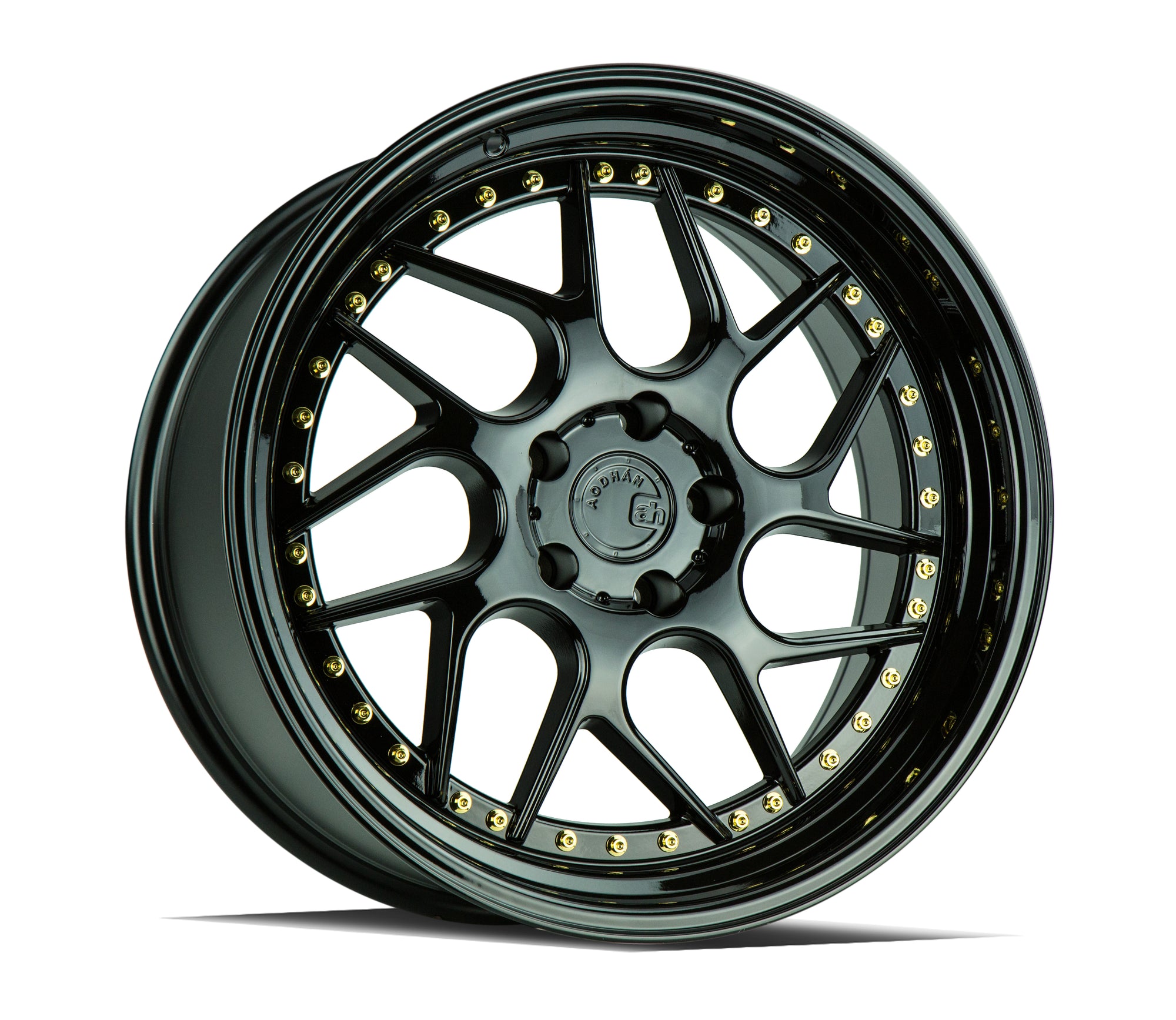 Aodhan DS01 18x9.5 5x100 +35 Gloss Black W /Gold Rivets