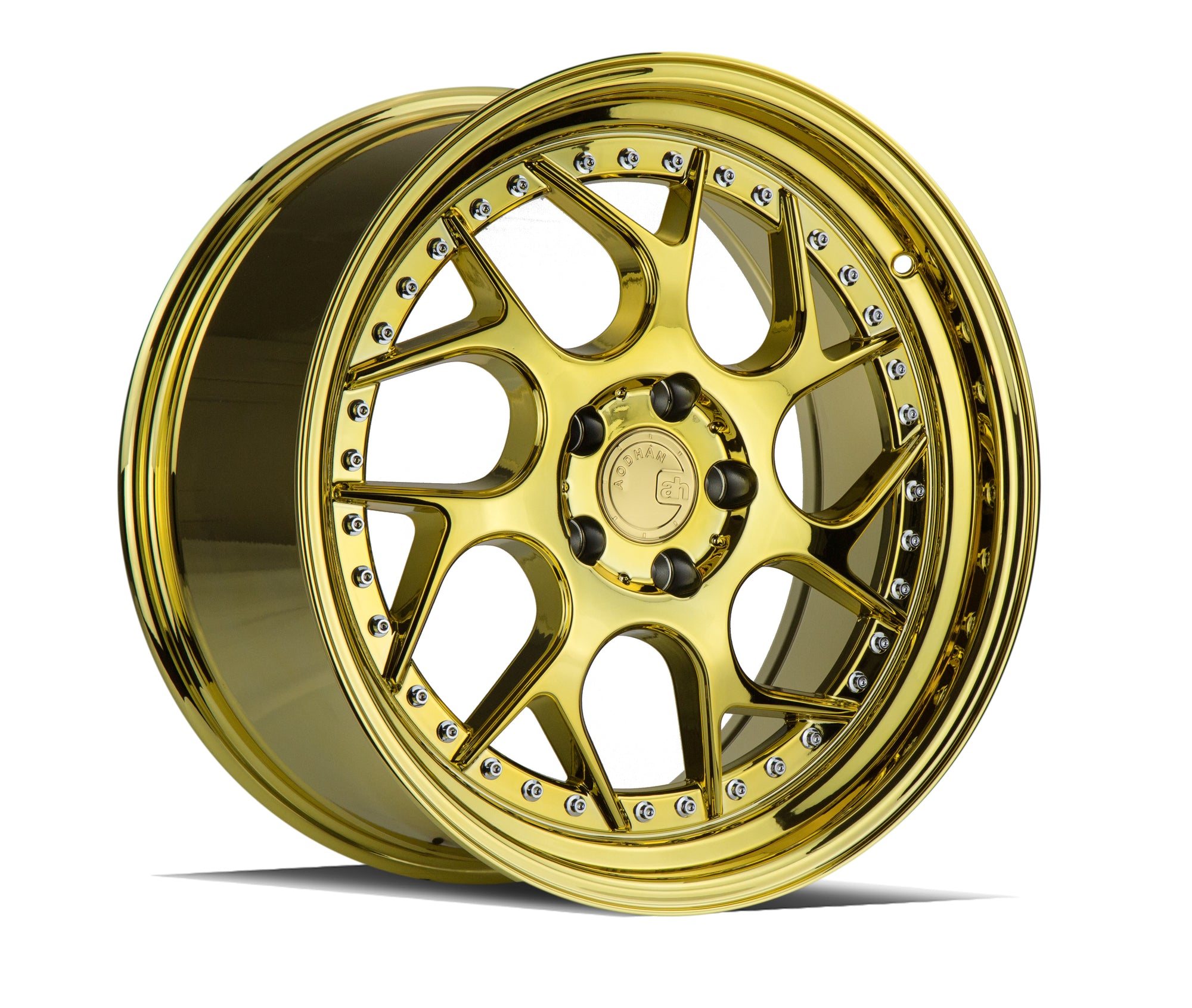 Aodhan DS01 18x9.5 5x100 +35 Gold Vaccum W/ Chrome Rivets