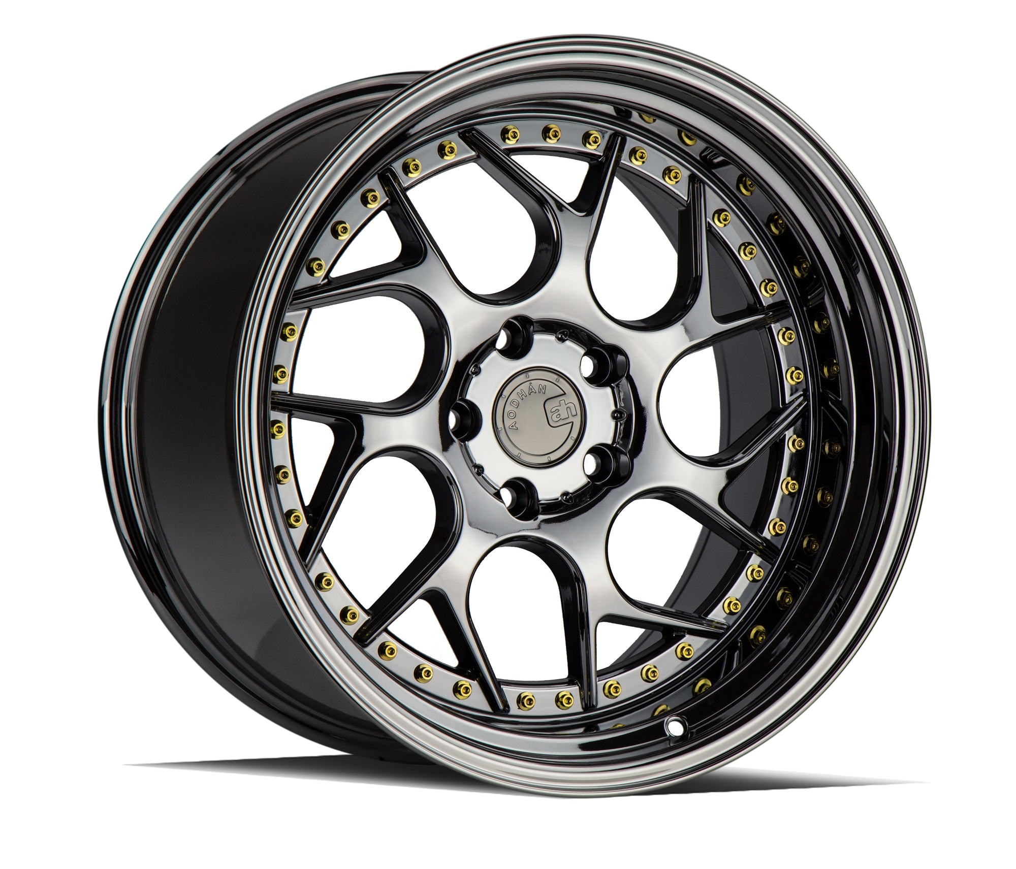 Aodhan DS01 19x10.5 5x114.3 +22 Black Vacuum W/ Gold Rivets