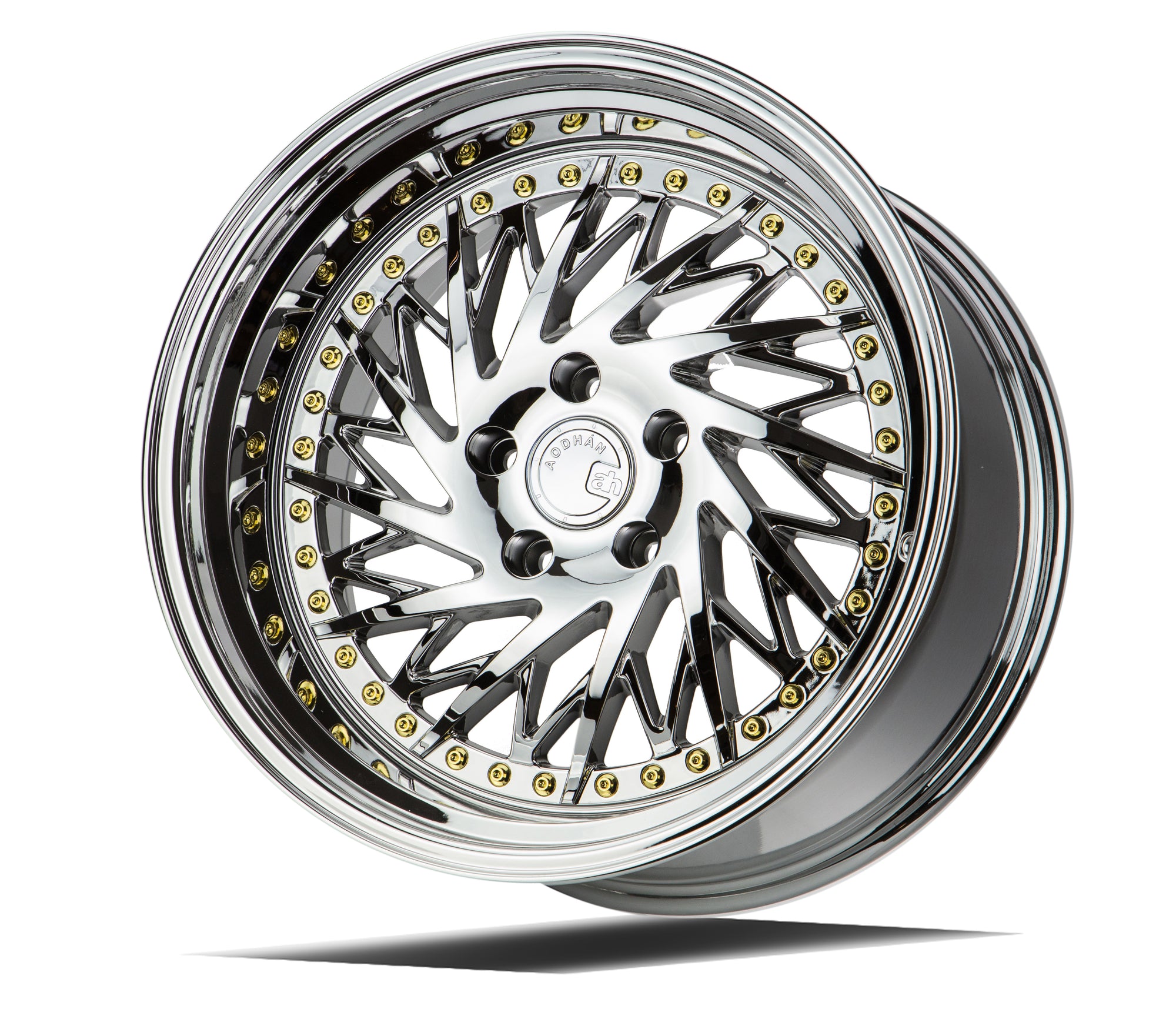 Aodhan DS03 18x10.5 (Driver Side) 5x114.3 +22 Vacuum Chrome w/Gold Rivets