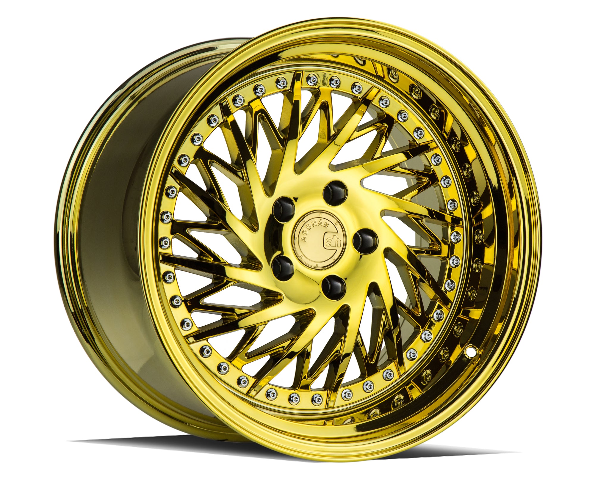 Aodhan DS03 18x10.5 (Driver Side) 5x114.3 +22 Gold Vacuum w/ Chrome Rivets