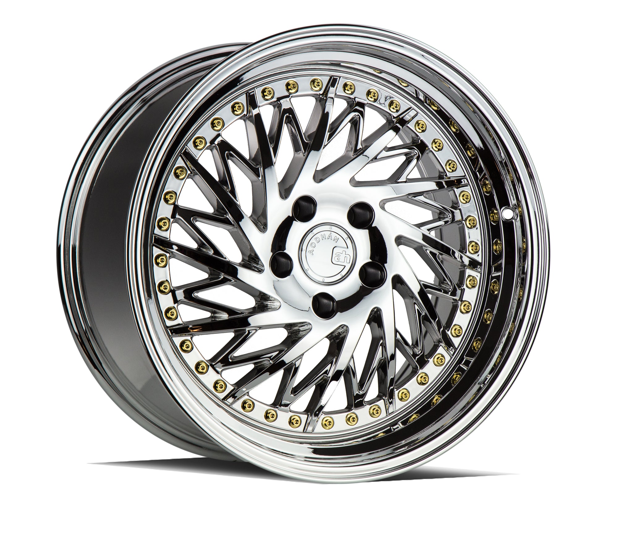Aodhan DS03 18x9.5 (Driver Side) 5x114.3 +15 Vacuum Chrome w/Gold Rivets