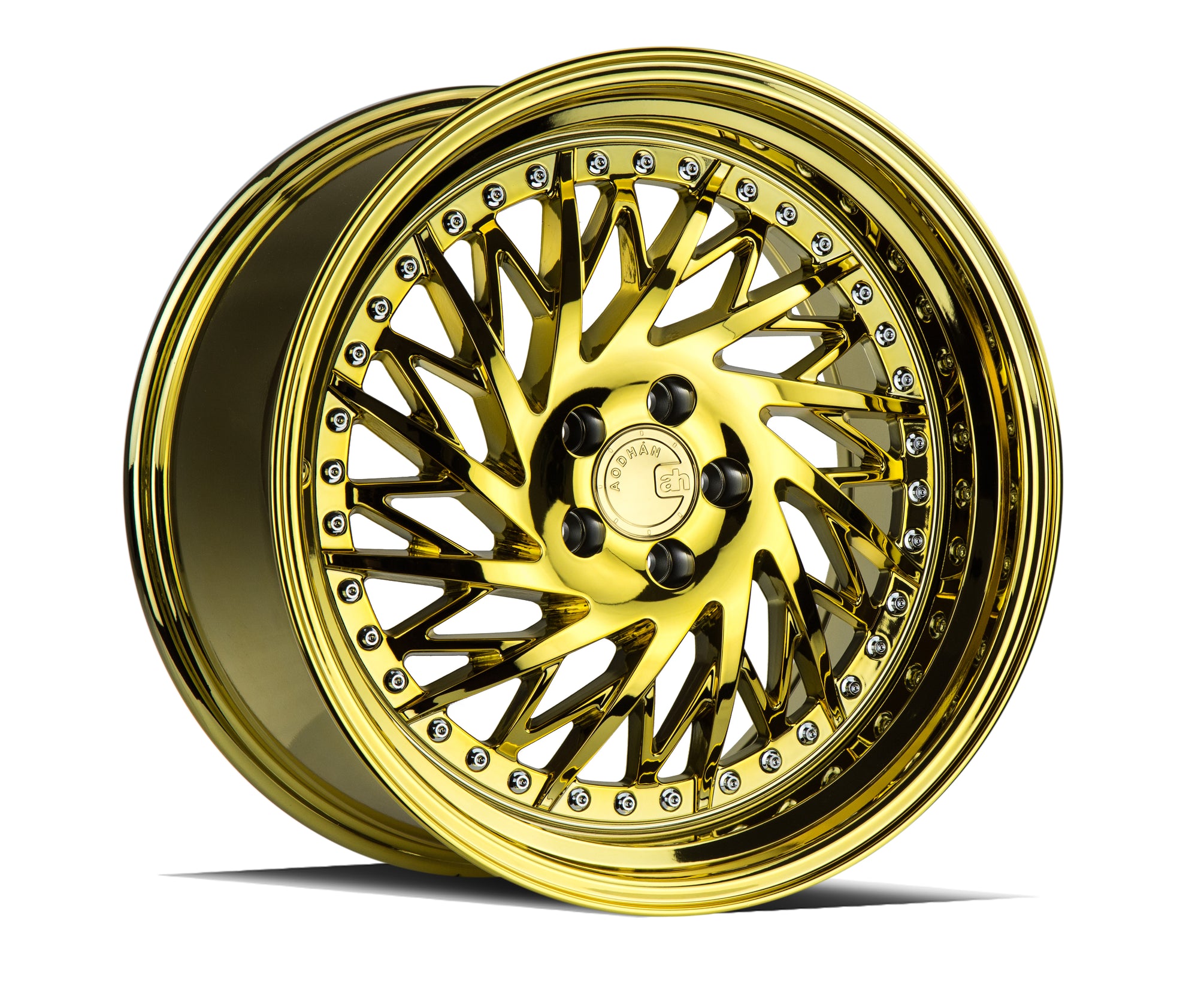 Aodhan DS03 18x9.5 (Driver Side) 5x100 +35 Gold Vacuum w/ Chrome Rivets