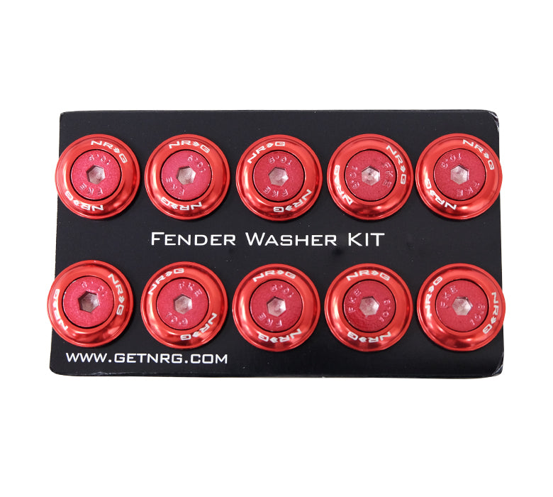 NRG FW-150RD Red with Color Matched Bolts Rivets for Plastic Fender Washer Kit (Set of 10) - M6 Sizes Fits 10mm Bolts