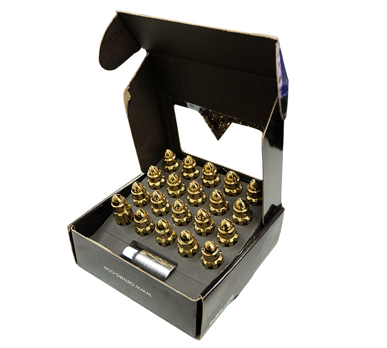 NRG LN-LS500CG-21 Chrome Gold with Lock Key M12 x 1.5 Steel Lug Nut Set Bullet Shape (Set of 21)