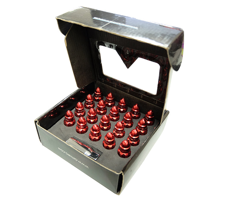 NRG LN-LS500RD-21 Red with Lock Key M12 x 1.5 Steel Lug Nut Set Bullet Shape (Set of 21)