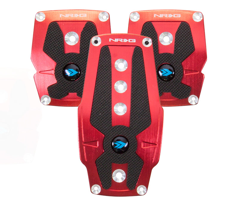 NRG PDL-200RD Brushed Red Aluminum Sport Pedal with Black Rubber Inserts (Manual Transmission)