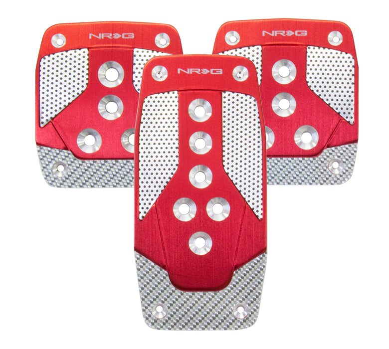 NRG PDL-400RD Aluminum Sport Pedal Red with Silver Carbon (Manual Transmission)