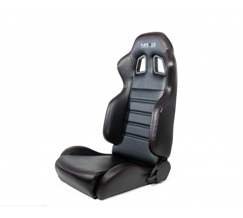 NRG RSC-208-1L/R Black Leather Reclinable Racing Seat with Red Stitching