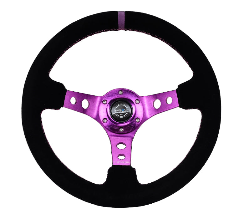 NRG RST-006S-PP 350mm Black Suede Purple Center Reinforced Steering Wheel