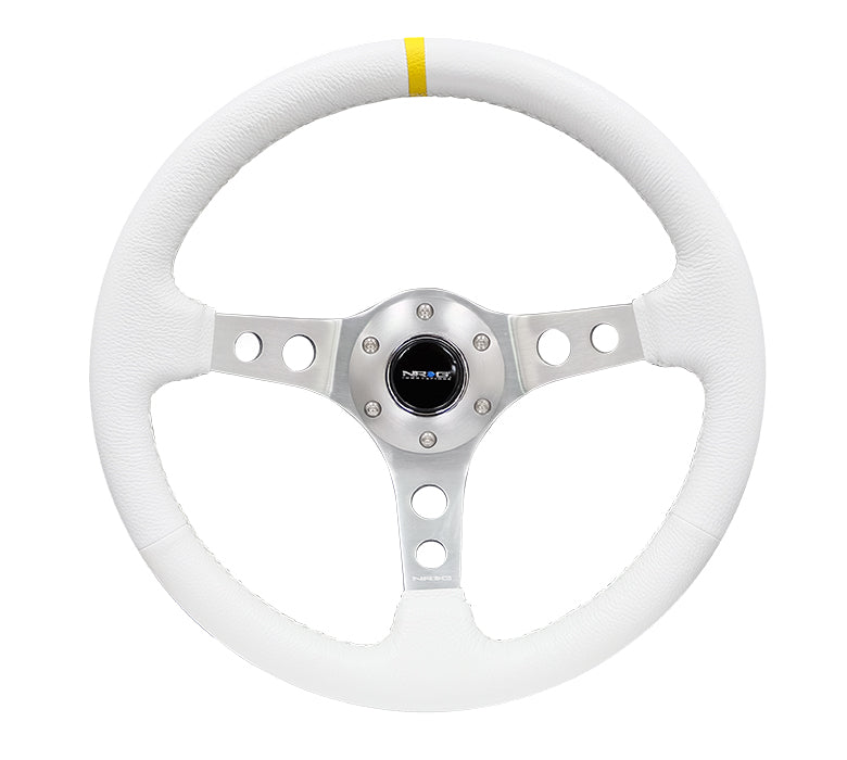 NRG RST-006WT-Y 350mm White Leather Reinforced Racing Steering Wheel