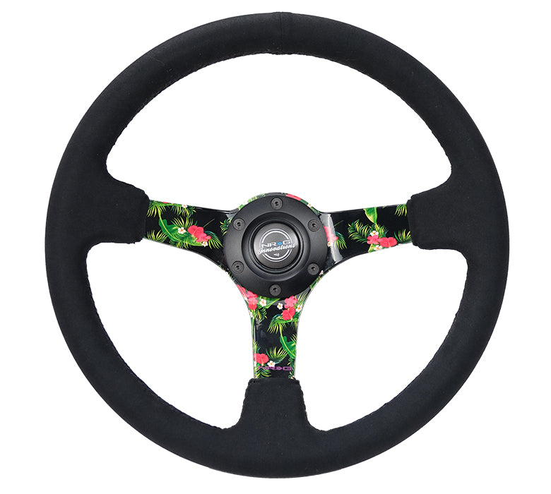 NRG RST-036TROP-S 350mm Forrest Wang Signature Black Suede Floral Spoke Steering Wheel