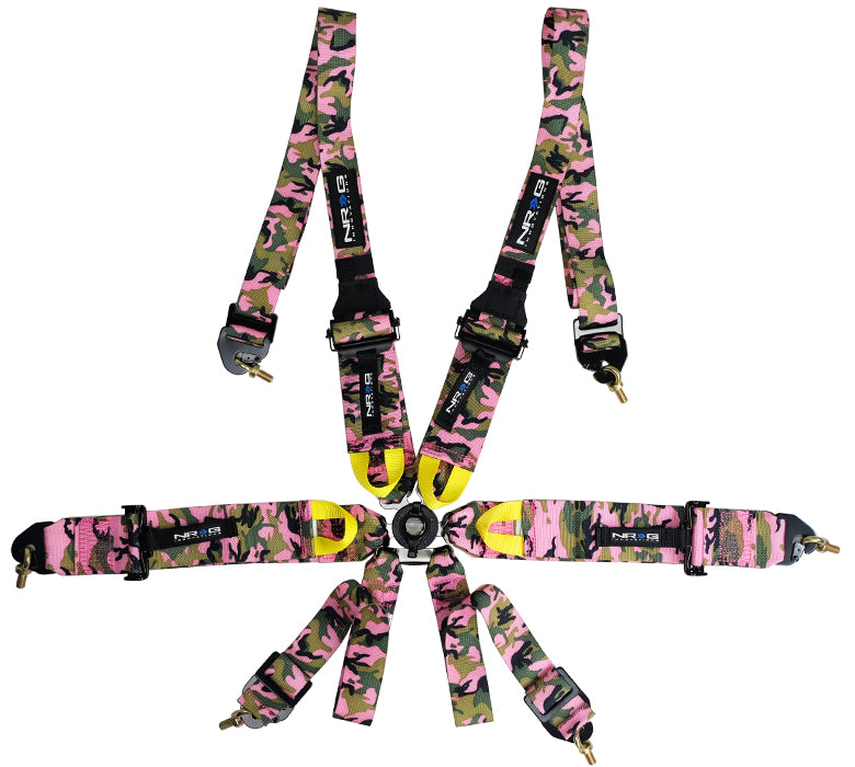 NRG SBH-HRS6PCPKCAMO Pink Camo FIA 6 Point 2 inch Shoulder Belt for HANS device with Cam Lock