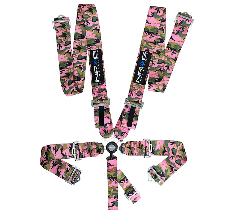 NRG SBH-RS5PCPKCAMO Pink Camo SFI 16.1 5 Point 3 inch Seat Belt Harness with Cam Lock