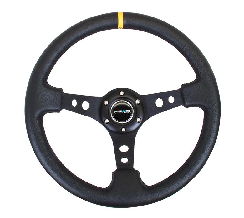 NRG RST-006BK-Y 350mm Black Leather Reinforced Racing Steering Wheel