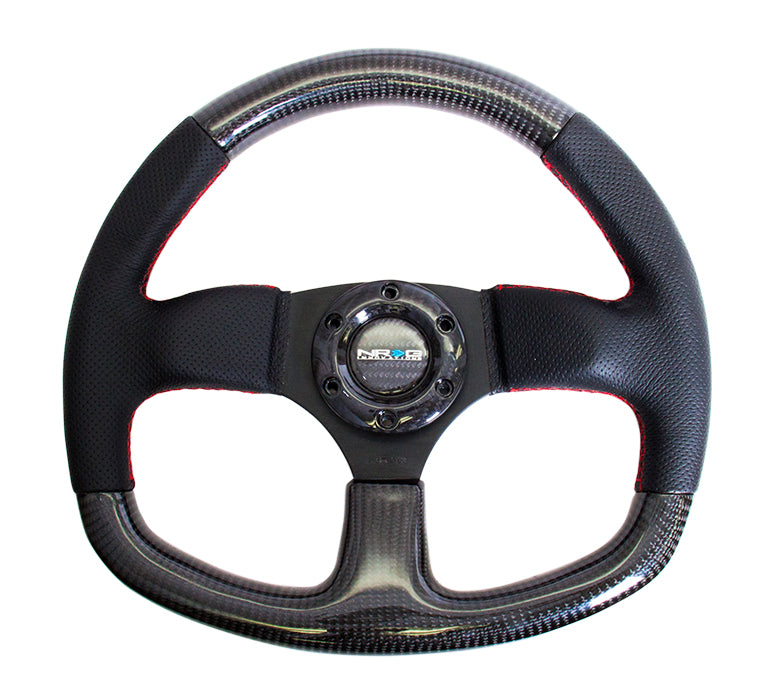 NRG ST-009CFRS 320mm Flat Bottom Carbon Fiber Steering Wheel with Red Stitching