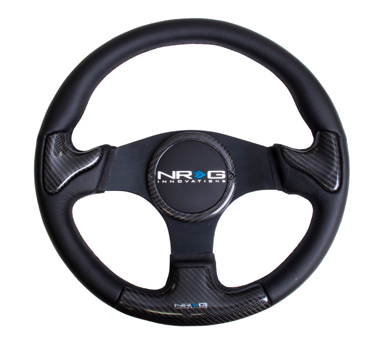 NRG ST-014CFBK 350mm Black frame Black Stitching with Horn Cover Carbon Fiber Steering Wheel