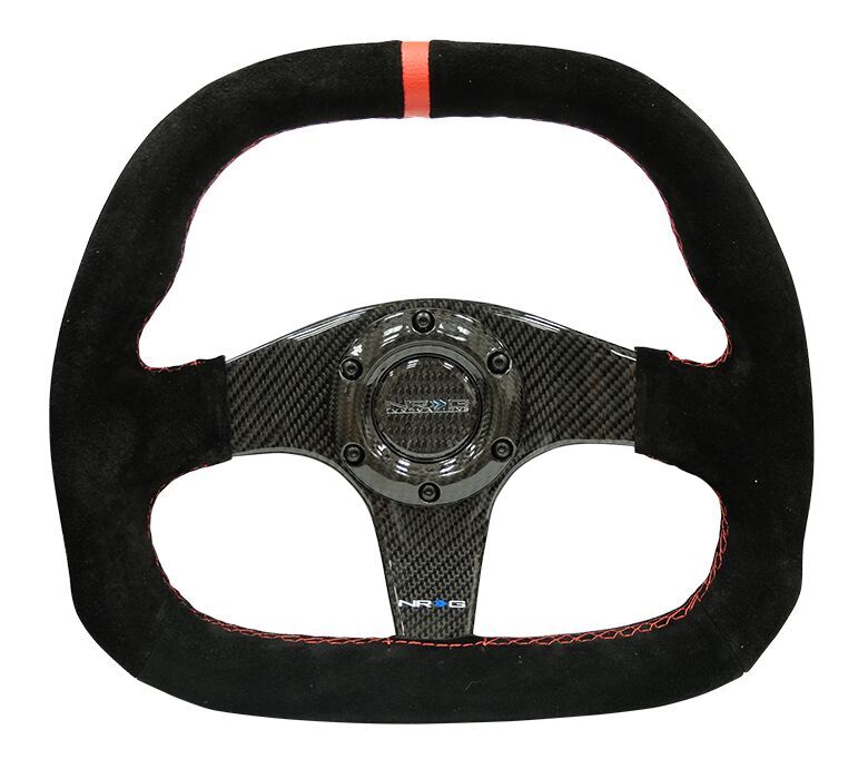 NRG ST-019CF 320mm Black Carbon Fiber Center Flat Bottom with Red Stitching Carbon Fiber Steering Wheel