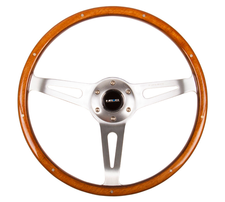 NRG ST-065 365mm Polished Aluminum Wood with Metal Accents 3 Spokes Classic Wood Grain Wheel